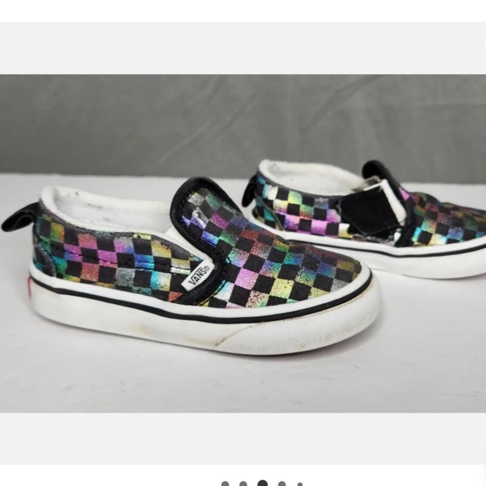 Vans Off-The-Wall Slip On Sneakers Checkered Black & Metallic Rainbow Toddler 7